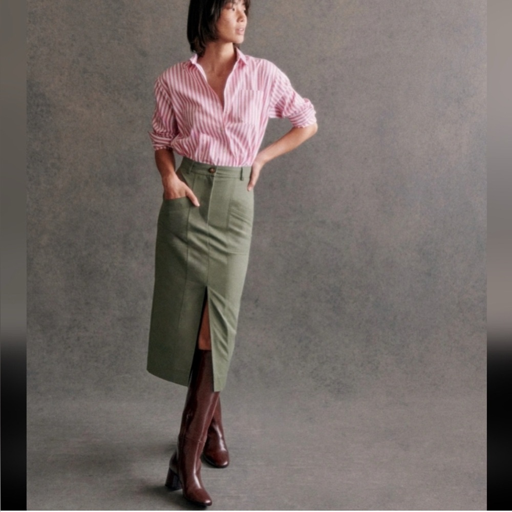 NWT Sezane Nolane Army Green Minimalist Pencil Skirt Size 8